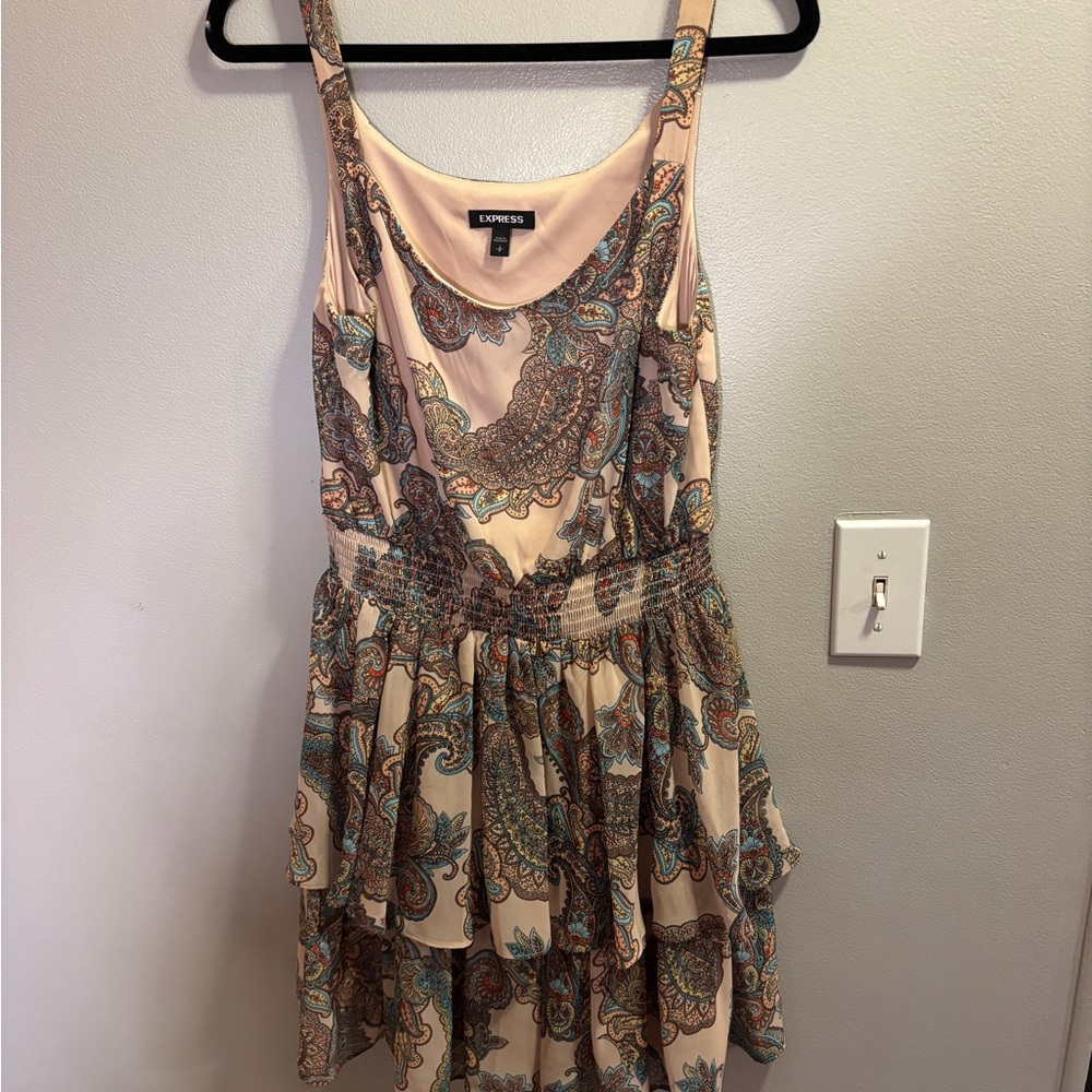 Express Paisley Tiered Chiffon Mini Dress Size Small Boho